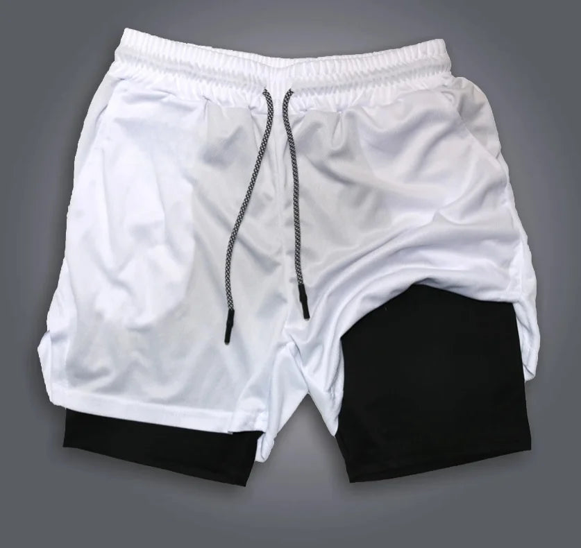 Pantalones cortos de doble capa con estampado periférico de Luffy de Anime clásico de una pieza, pantalones deportivos transpirables holgados de verano americano 2025 para hombre