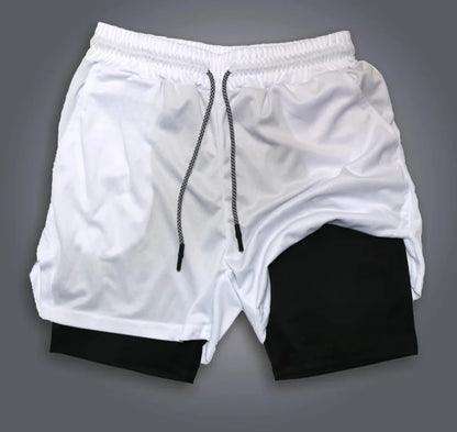 Pantalones cortos de doble capa con estampado periférico de Luffy de Anime clásico de una pieza, pantalones deportivos transpirables holgados de verano americano 2025 para hombre